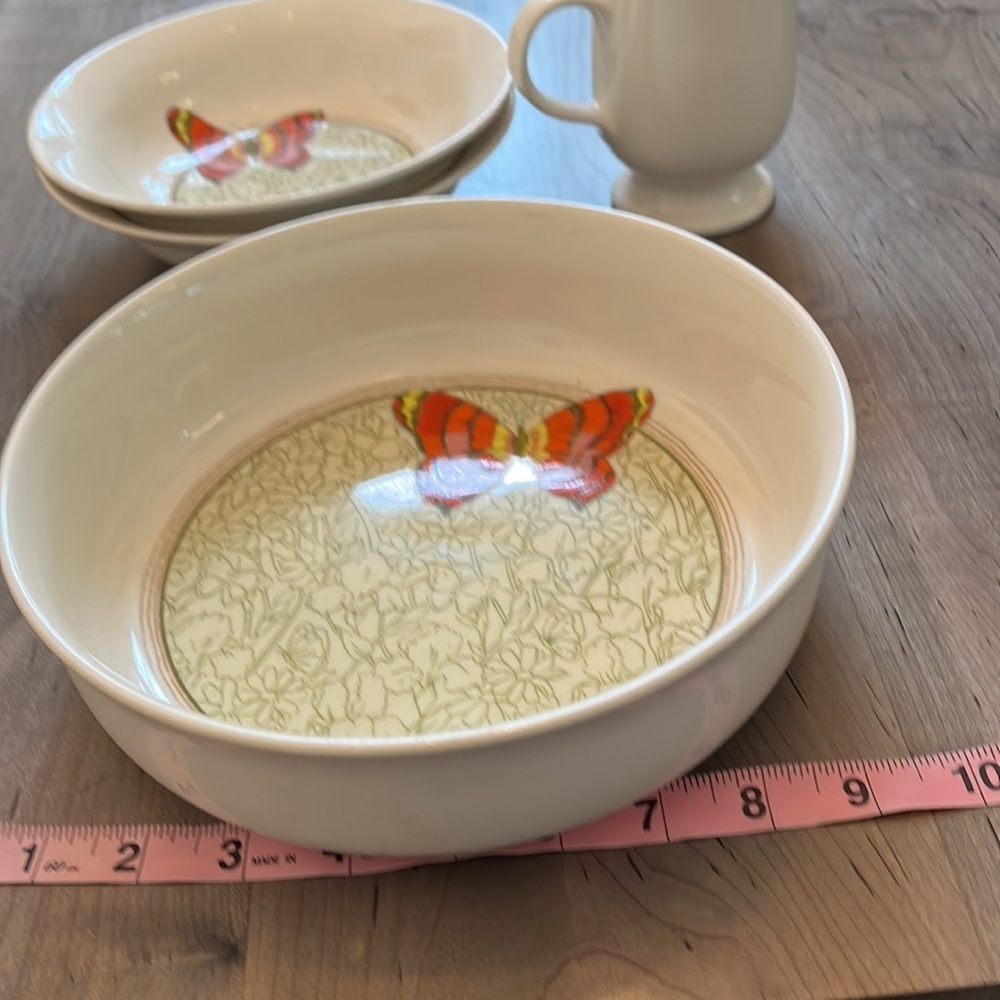 Mikasa Sunspot Uptrend Butterfly Pattern Creamer, 2 bowls and serving bowl EUC - Picture 6 of 6